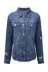 Lapel Distressed Raw Hem Buttons Denim Jacket